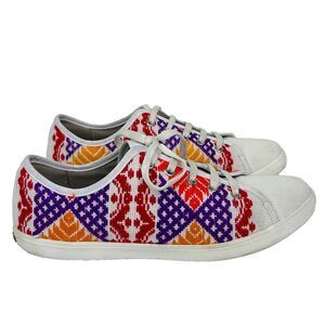 Oni Artisan Canvas Hand Embroidered in Mexico Sneakers Lace Up White Color 26 9